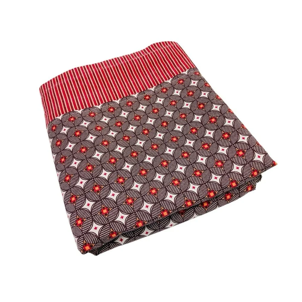 Vintage Cannon Flat Sheet Brown Red White Geometric Stripes Mod Retro 79x90”